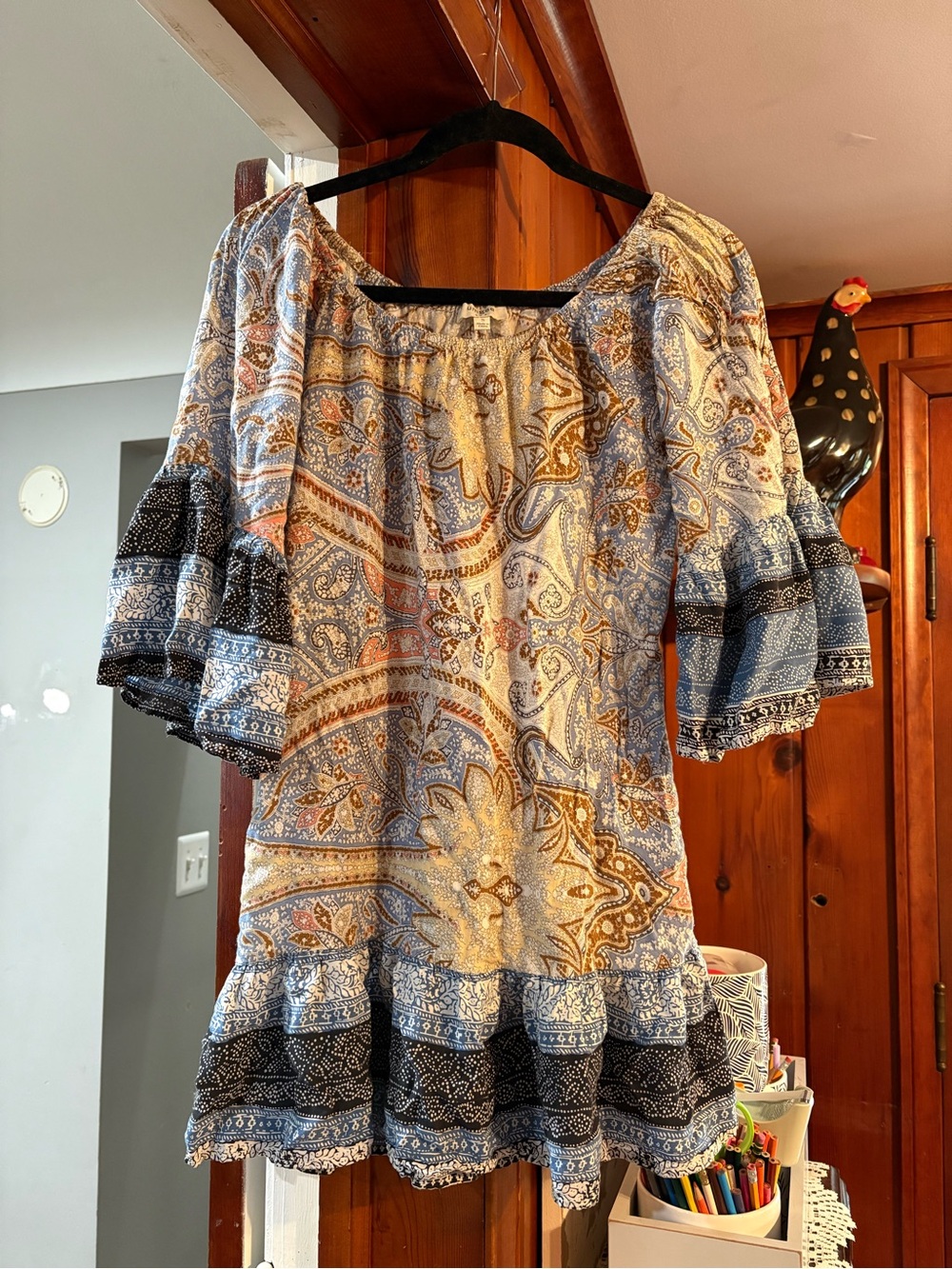 Umgee Cream Paisley Peasant Dress with Brown Accents